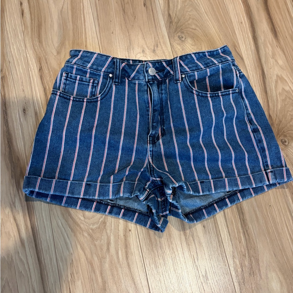 PacSun Blue Denim Shorts with Pink Pinstripes